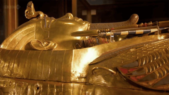 Tutankhamun's sarcophagus. (Screenshot: BBC)